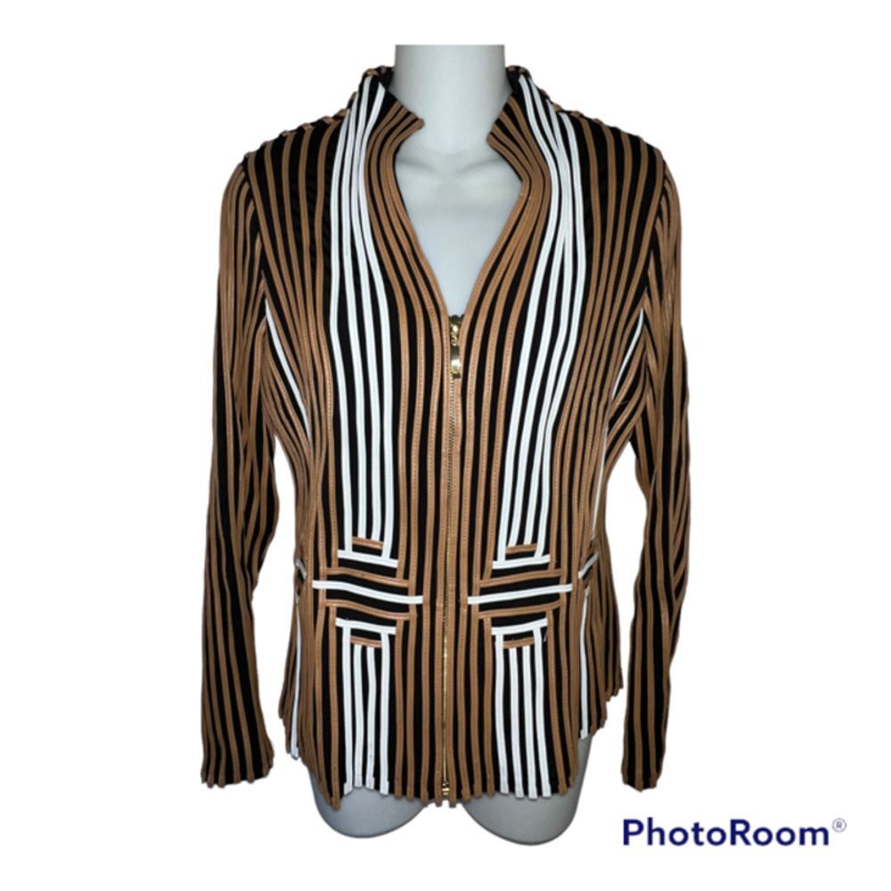CHICO'S TRAVELERS SIZE 0 MS SIZE 4-6 FAUX LEATHER RIBBON JACKET BLAZER